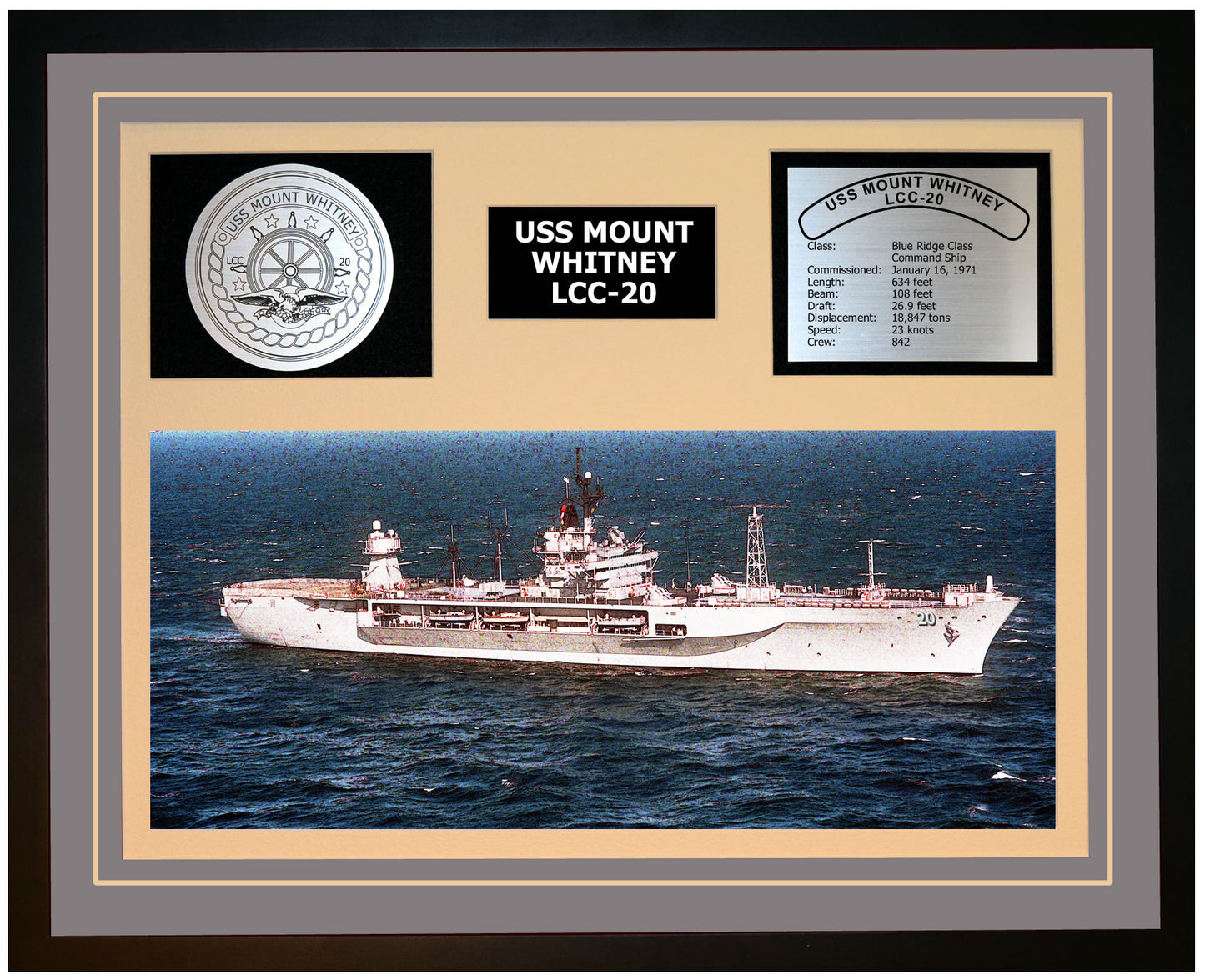 USS MOUNT WHITNEY LCC-20 Framed Navy Ship Display Grey