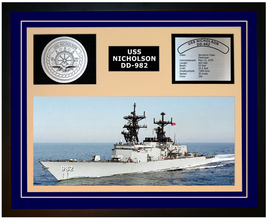 USS NICHOLSON DD-982 Framed Navy Ship Display Blue
