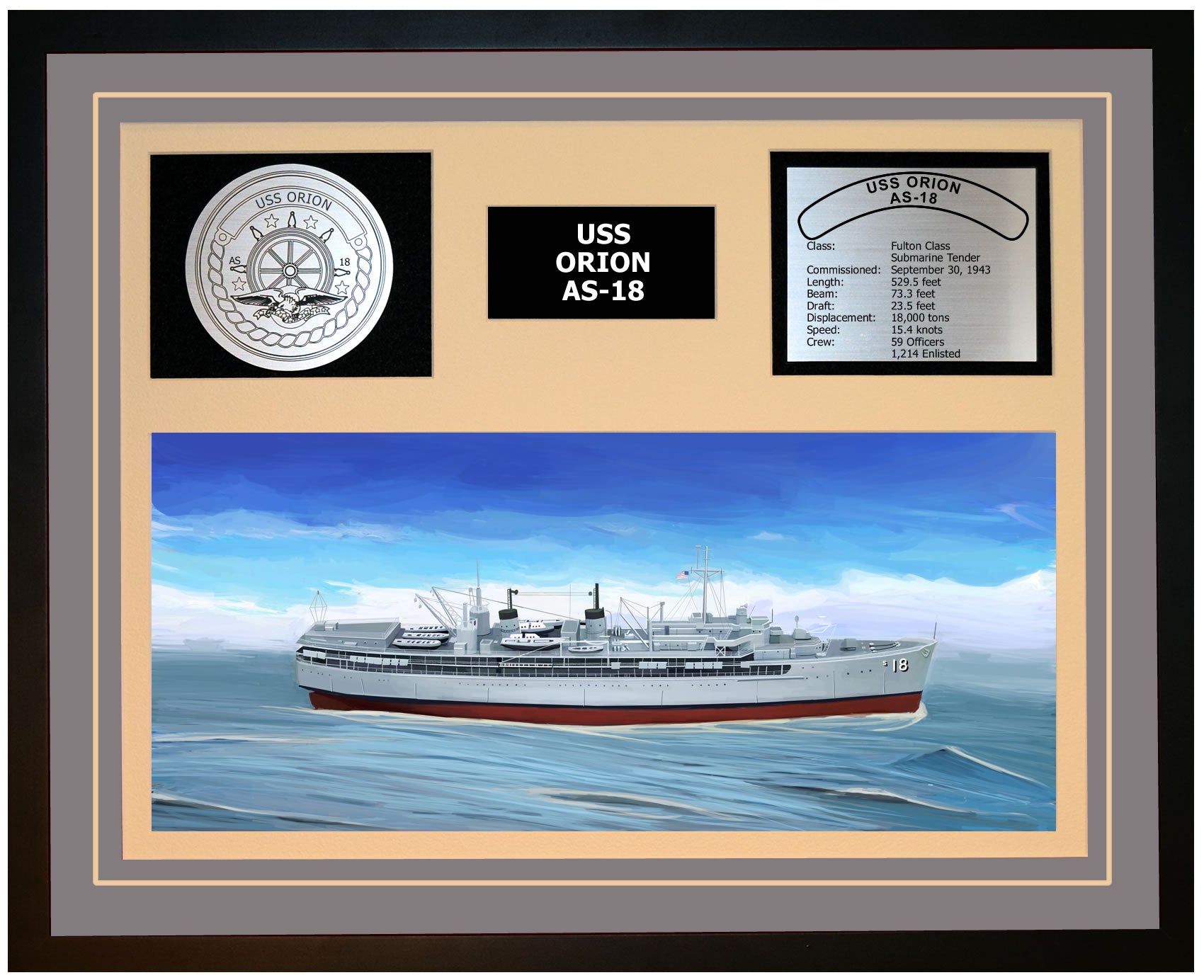 USS ORION AS-18 Framed Navy Ship Display Grey