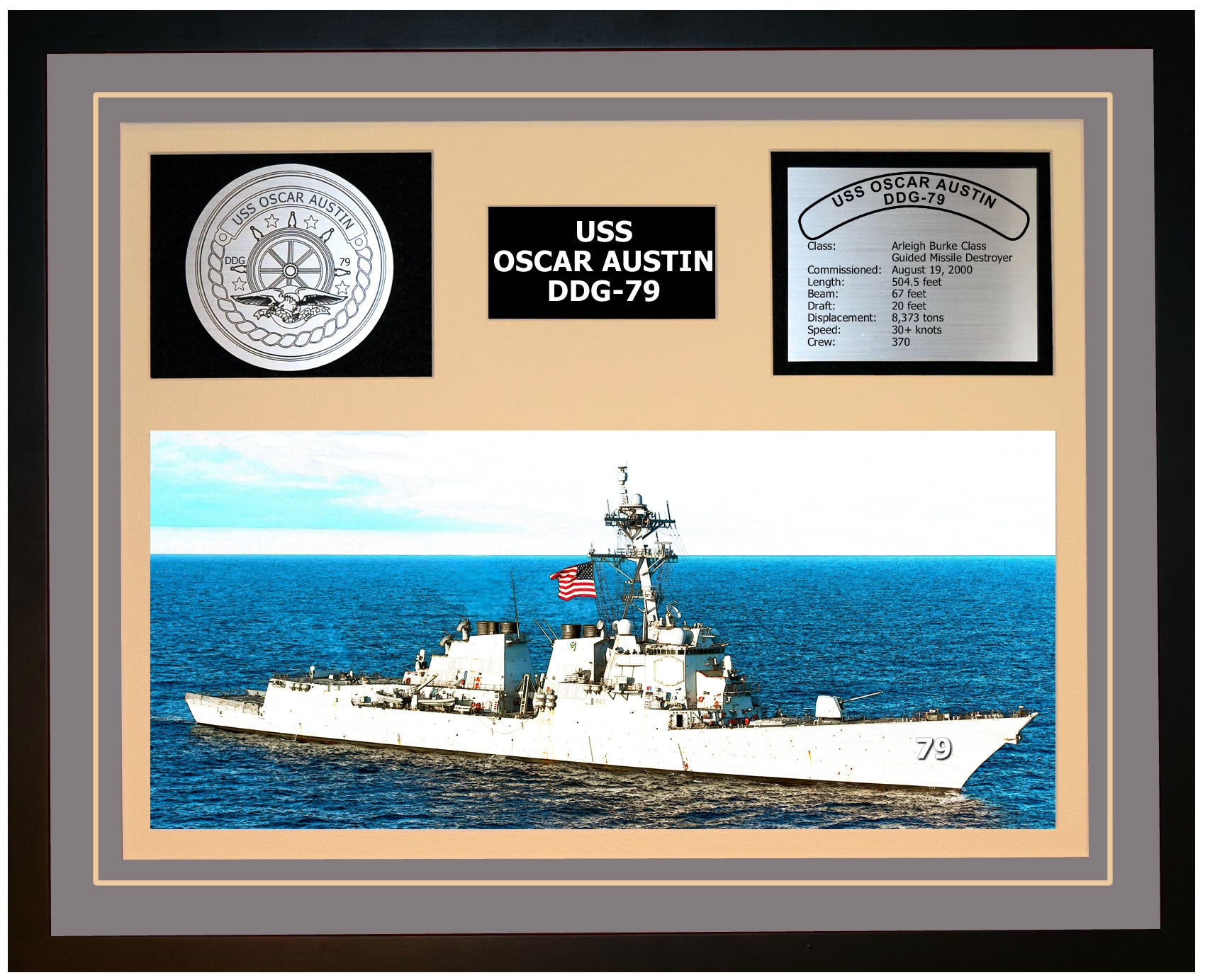 USS OSCAR AUSTIN DDG-79 Framed Navy Ship Display Grey