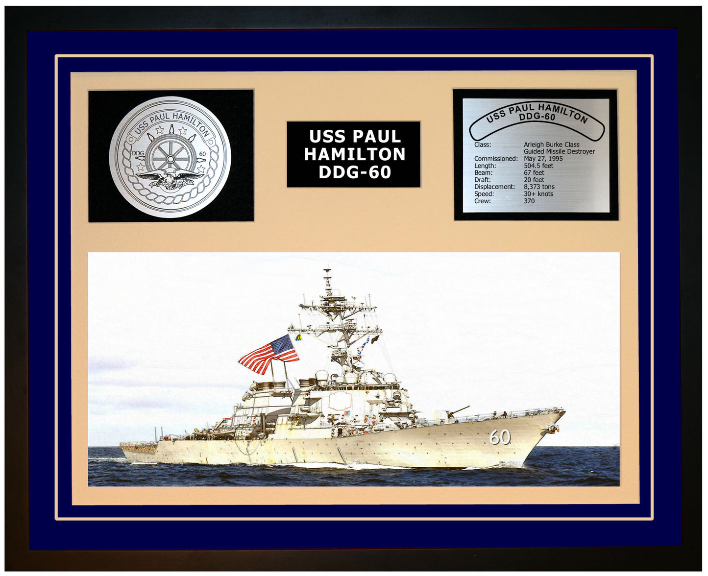 USS PAUL HAMILTON DDG-60 Framed Navy Ship Display Blue