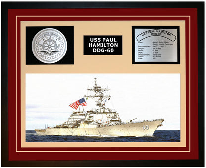 USS PAUL HAMILTON DDG-60 Framed Navy Ship Display Burgundy