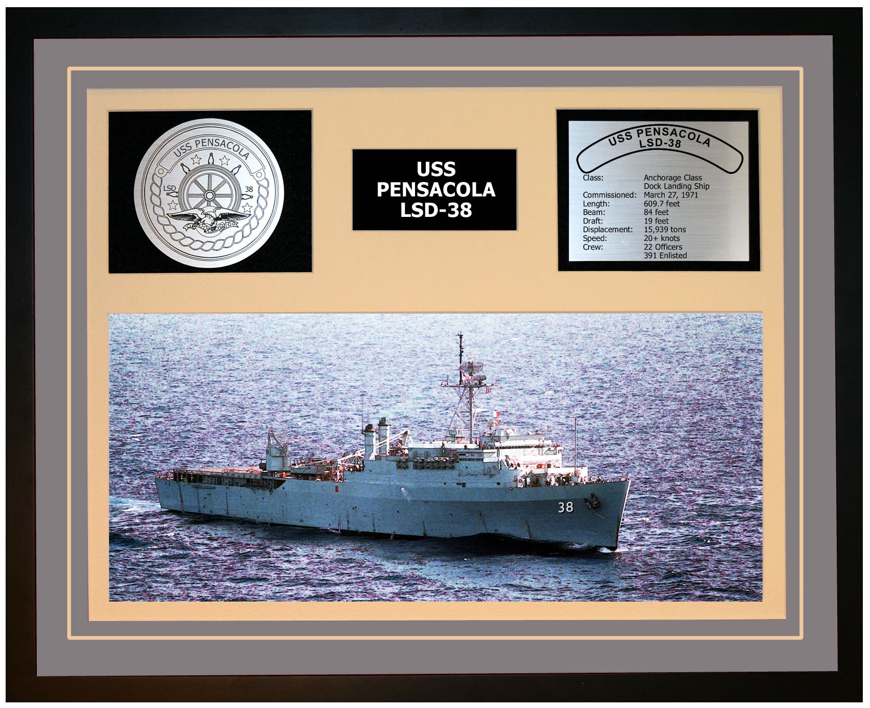 USS PENSACOLA LSD-38 Framed Navy Ship Display Grey