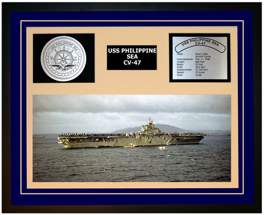 USS PHILIPPINE SEA CV-47 Framed Navy Ship Display Blue