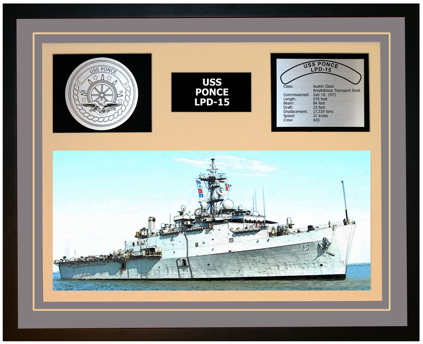 USS PONCE LPD-15 Framed Navy Ship Display Grey