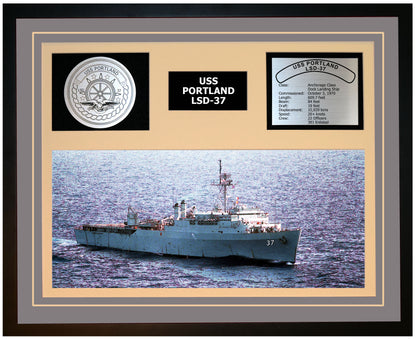 USS PORTLAND LSD-37 Framed Navy Ship Display Grey