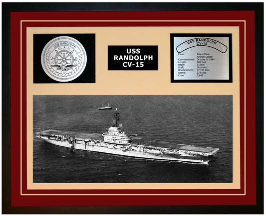 USS RANDOLPH CV-15 Framed Navy Ship Display Burgundy