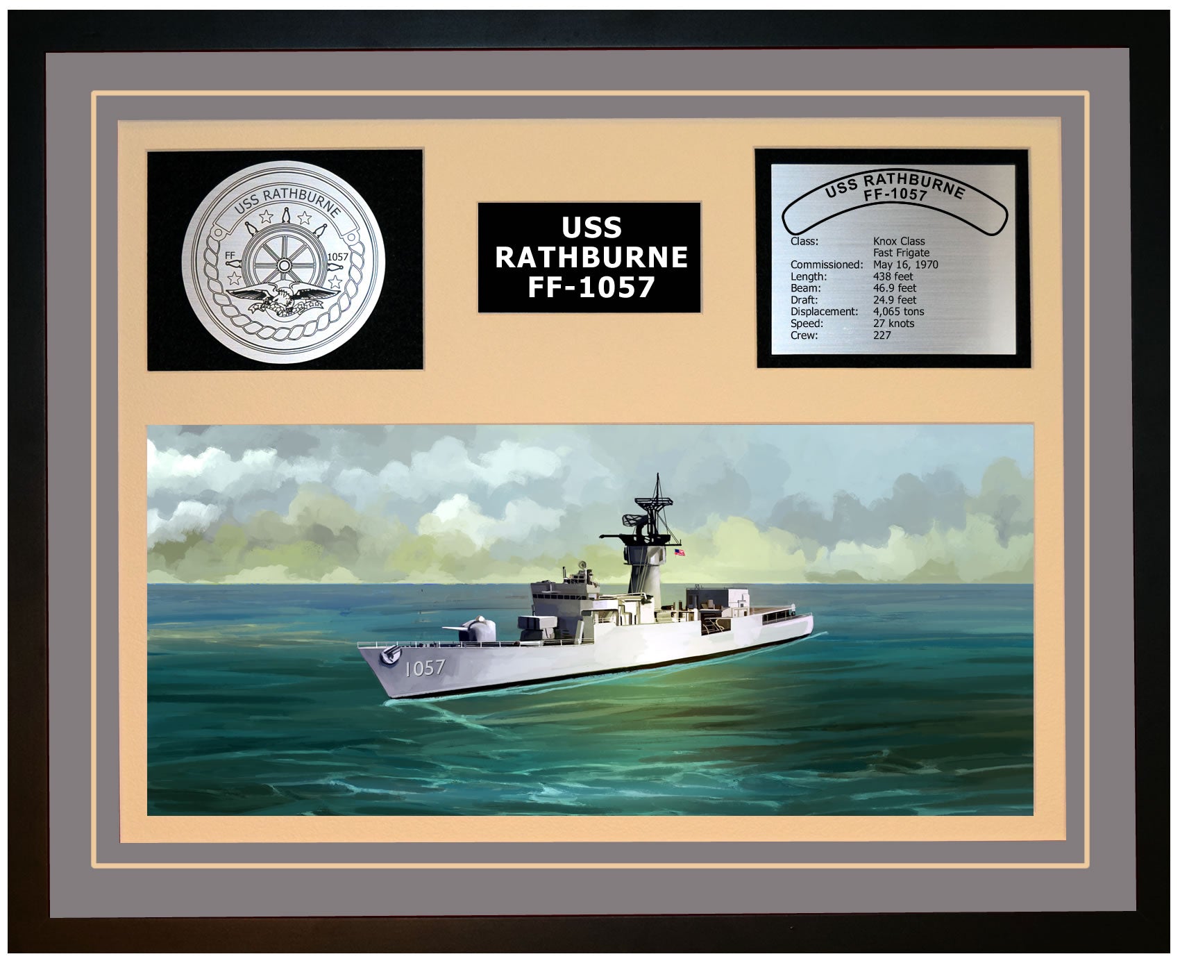 USS RATHBURNE FF-1057 Framed Navy Ship Display Grey