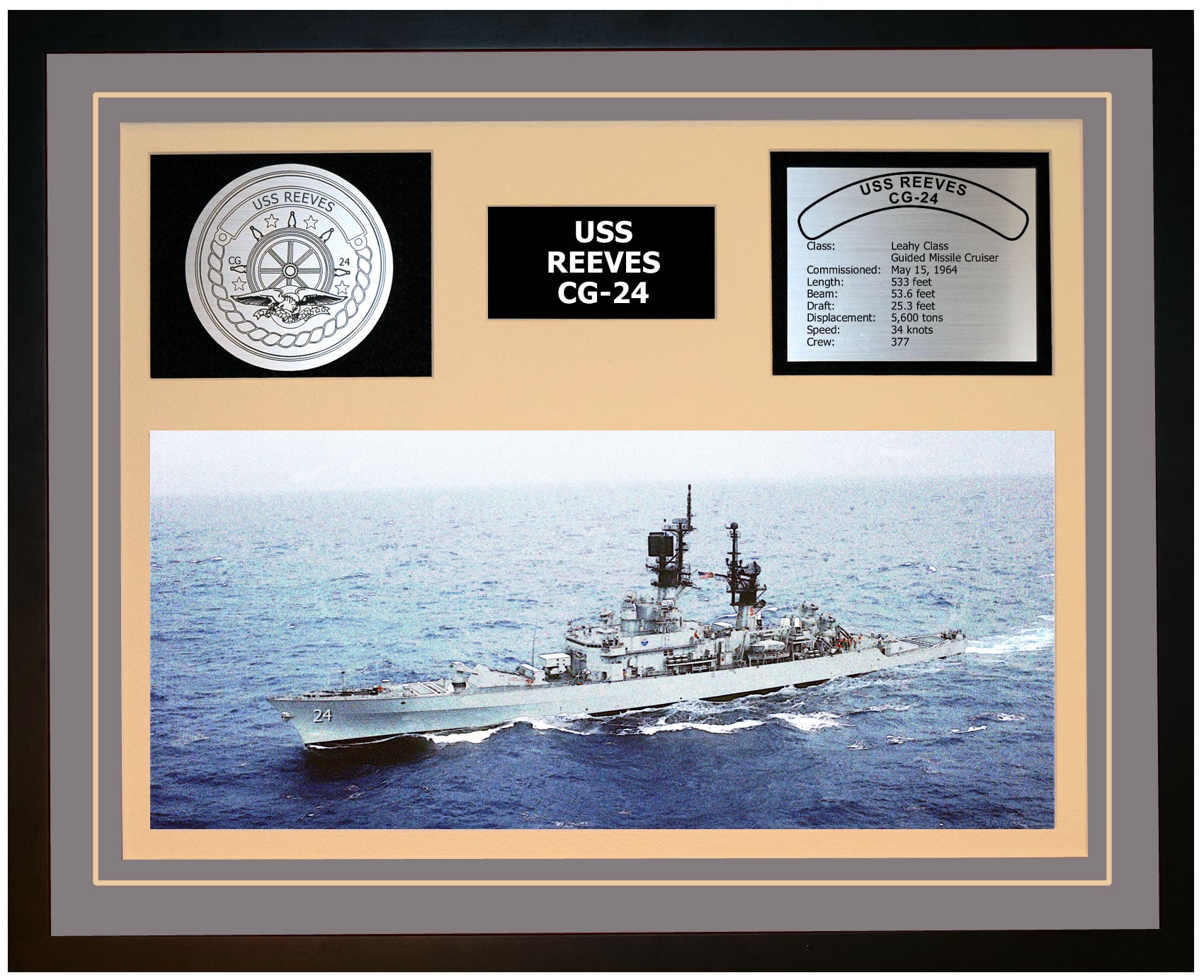 USS REEVES CG-24 Framed Navy Ship Display Grey