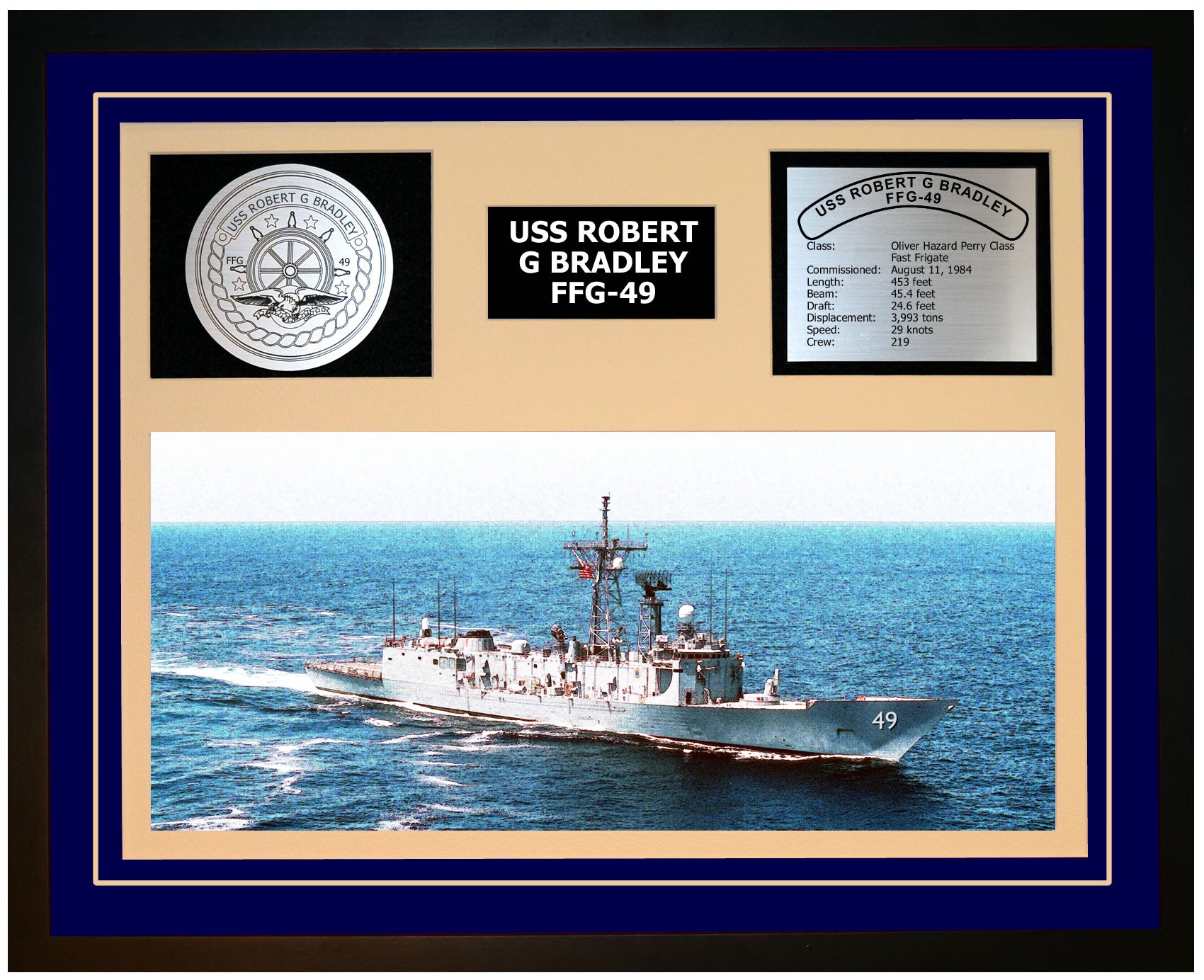 USS ROBERT G BRADLEY FFG-49 Framed Navy Ship Display Blue
