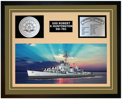 USS ROBERT K HUNTINGTON DD-781 Framed Navy Ship Display Green