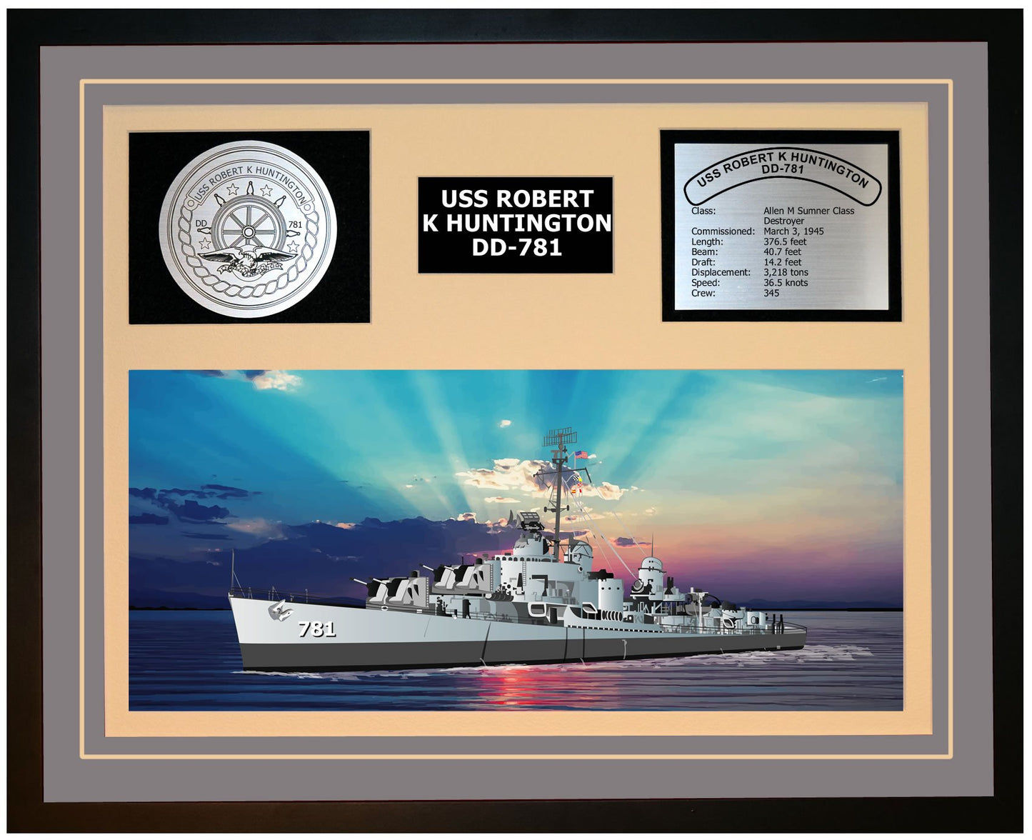 USS ROBERT K HUNTINGTON DD-781 Framed Navy Ship Display