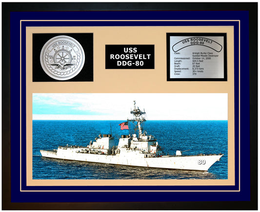 USS ROOSEVELT DDG-80 Framed Navy Ship Display Blue