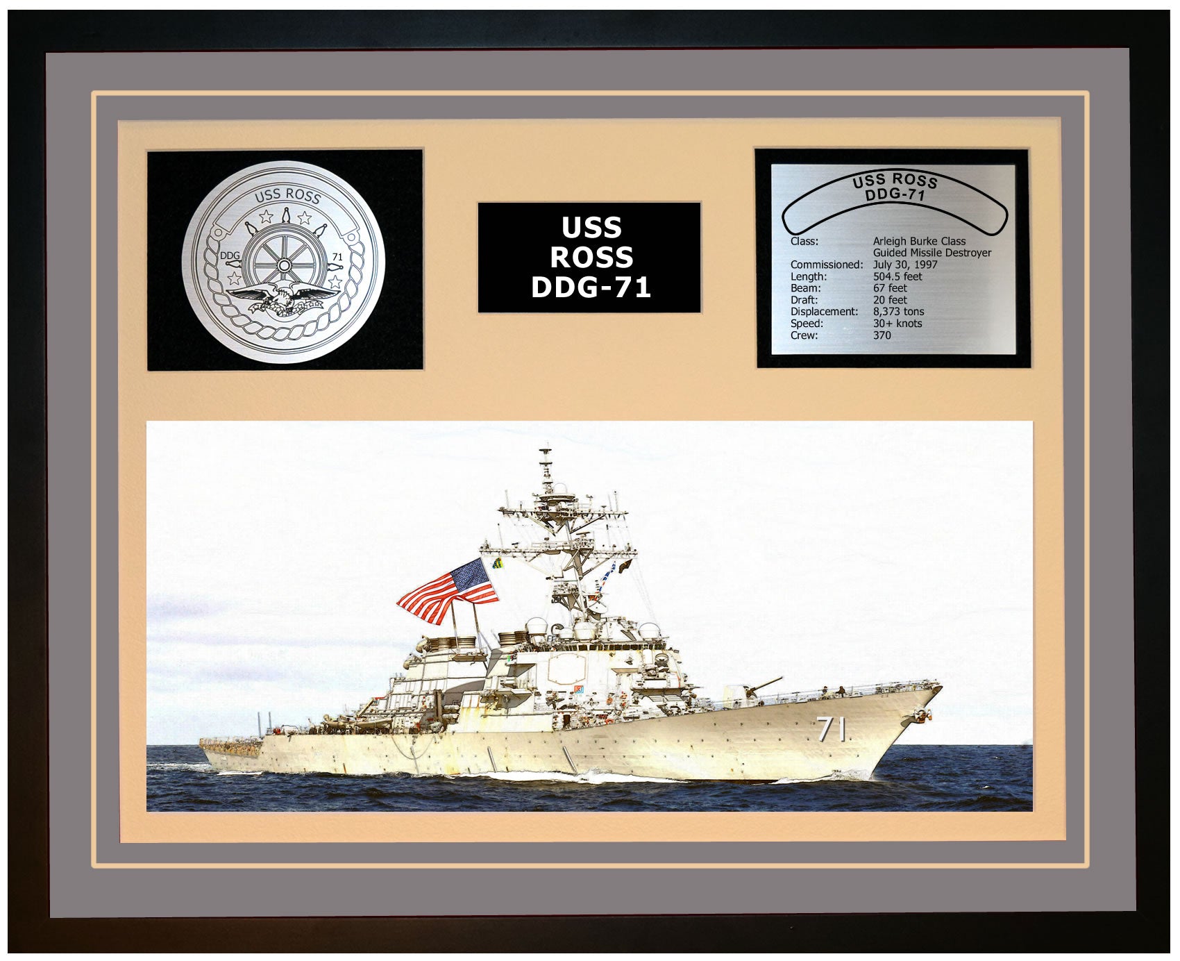 USS ROSS DDG-71 Framed Navy Ship Display Grey