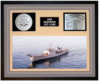 USS SAGINAW LST-1188 Framed Navy Ship Display Grey