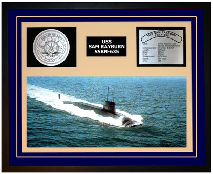 USS SAM RAYBURN SSBN-635 Framed Navy Ship Display Blue