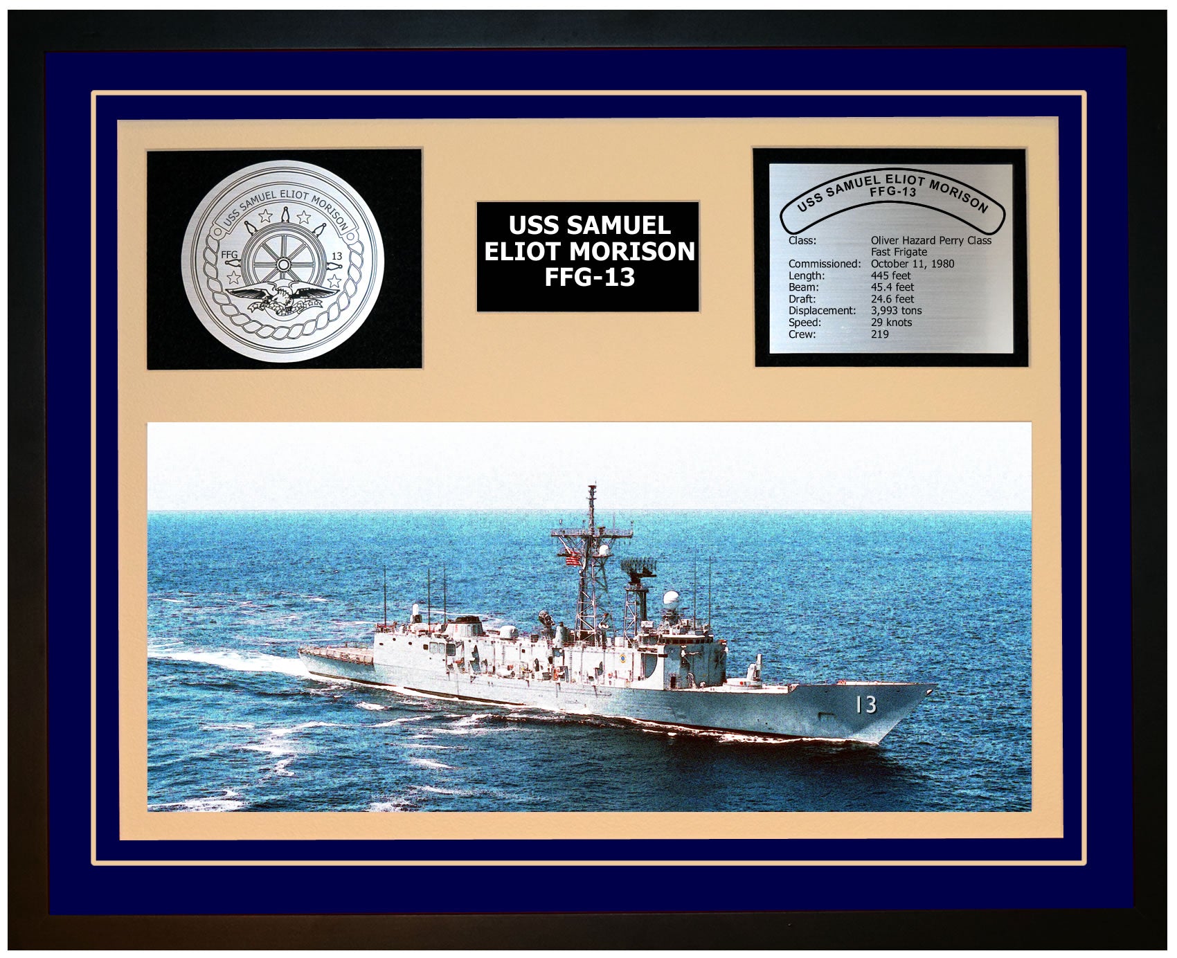 USS SAMUEL ELIOT MORISON FFG-13 Framed Navy Ship Display Blue