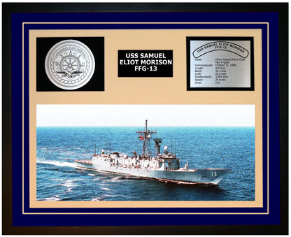 USS SAMUEL ELIOT MORISON FFG-13 Framed Navy Ship Display Blue