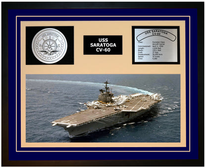 USS SARATOGA CV-60 Framed Navy Ship Display Blue