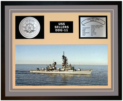 USS SELLERS DDG-11 Framed Navy Ship Display Grey