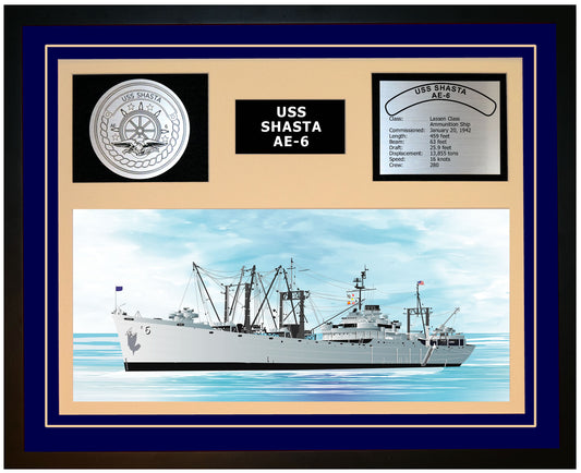 USS SHASTA AE-6 Framed Navy Ship Display Blue