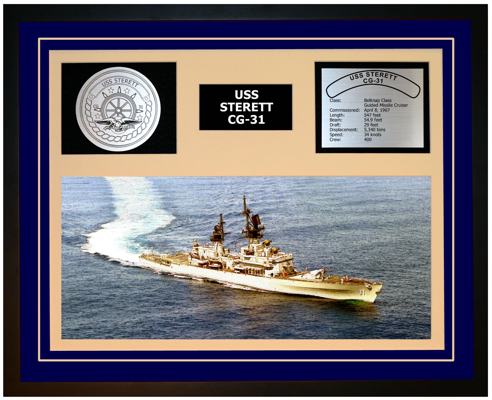 USS STERETT CG-31 Framed Navy Ship Display Blue