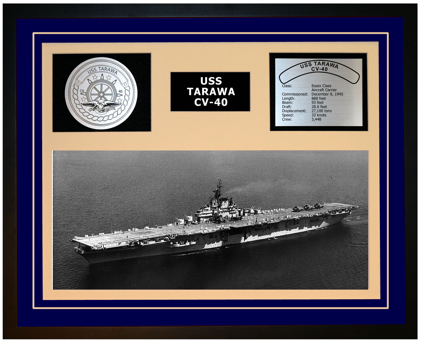 USS TARAWA CV-40 Framed Navy Ship Display Blue