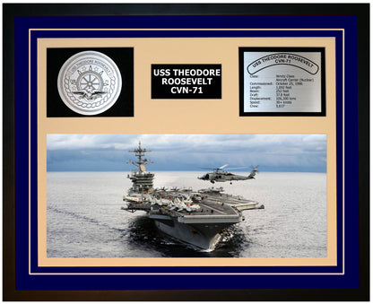 USS THEODORE ROOSEVELT CVN-71 Framed Navy Ship Display Blue