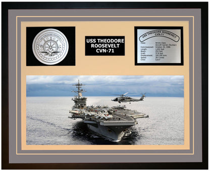 USS THEODORE ROOSEVELT CVN-71 Framed Navy Ship Display Grey