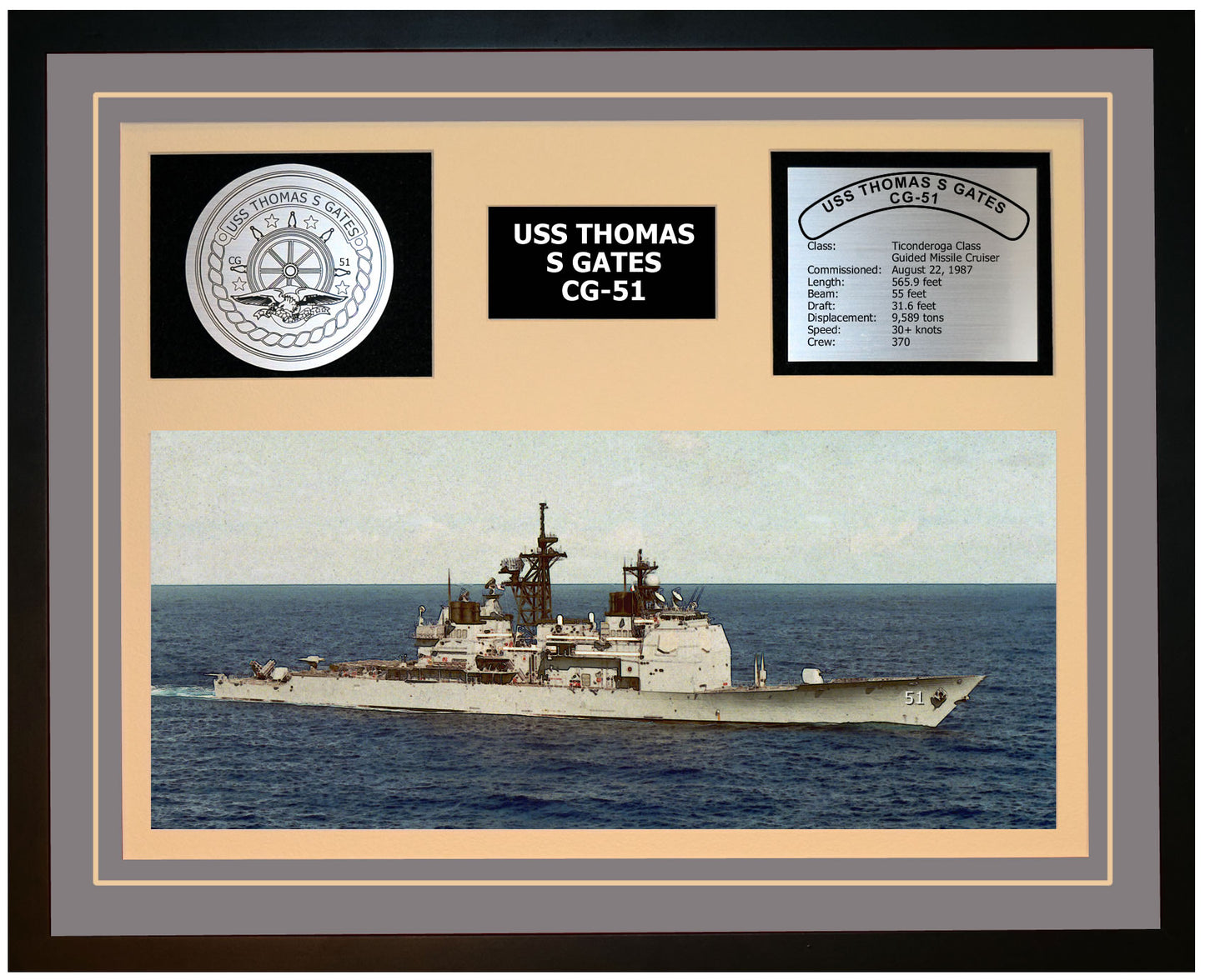 USS THOMAS S GATES CG-51 Framed Navy Ship Display Grey
