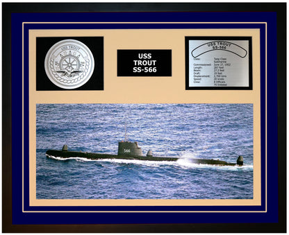 USS TROUT SS-566 Framed Navy Ship Display Blue