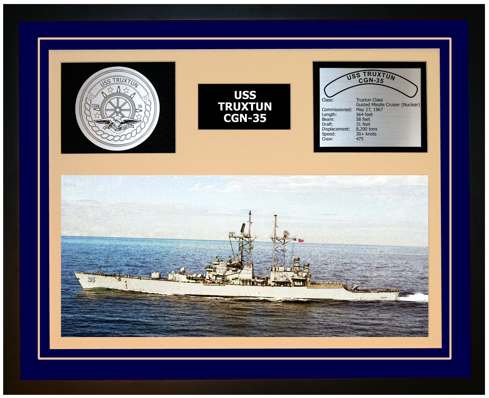 USS TRUXTUN CGN-35 Framed Navy Ship Display Blue