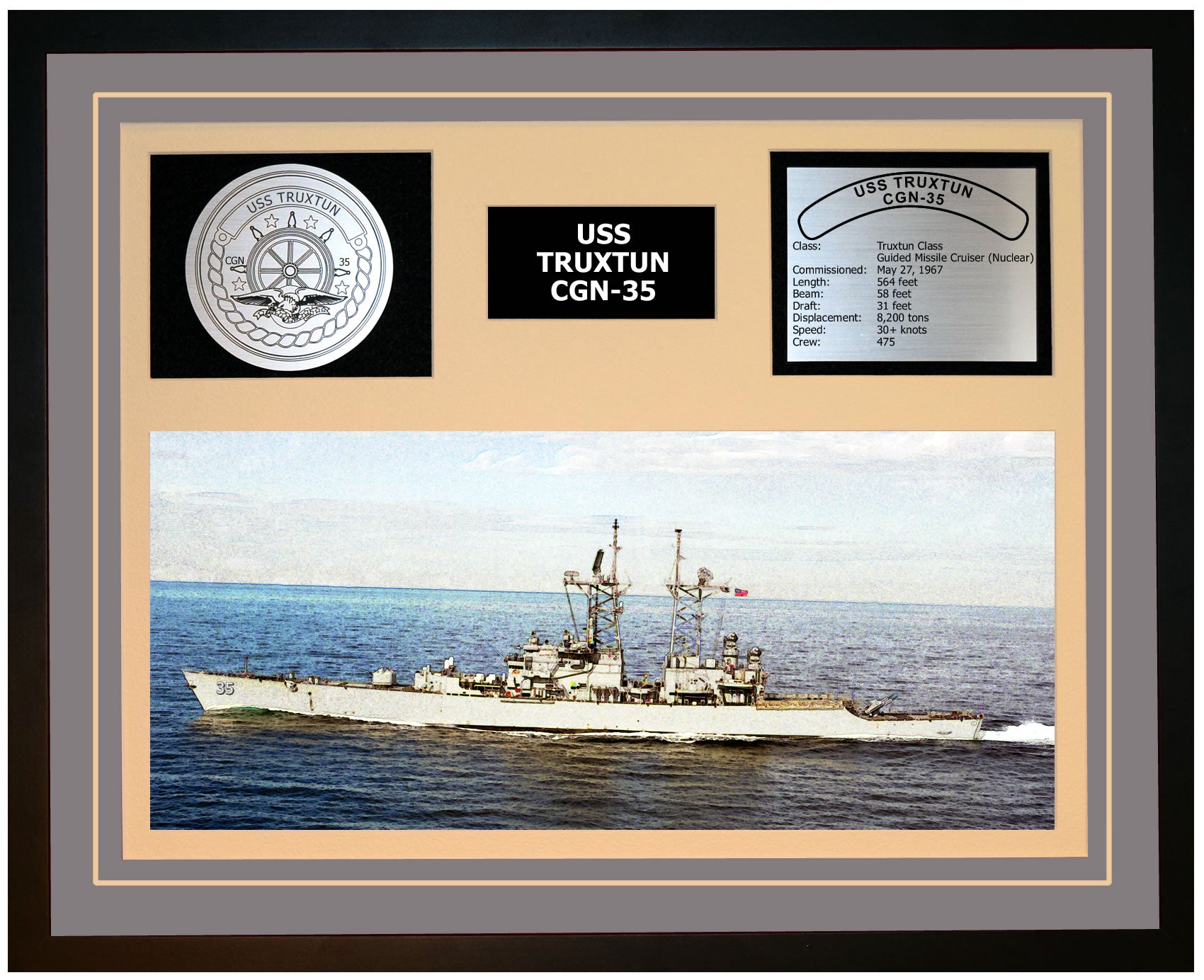 USS TRUXTUN CGN-35 Framed Navy Ship Display Grey
