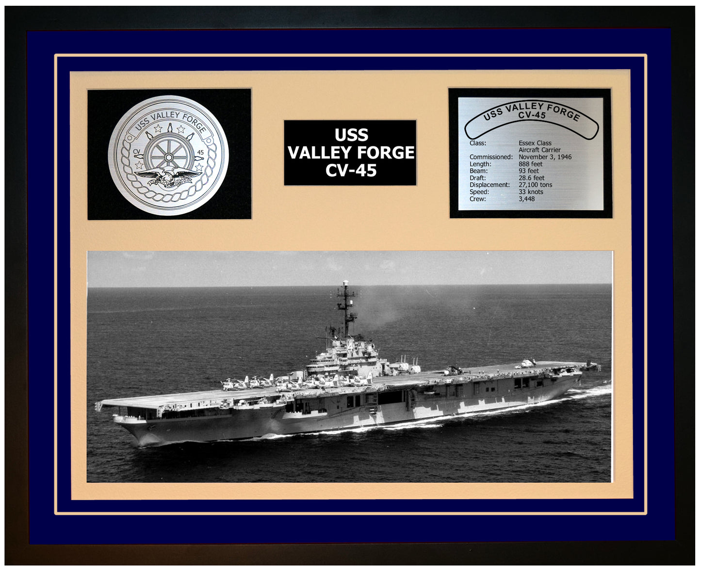 USS VALLEY FORGE CV-45 Framed Navy Ship Display Blue