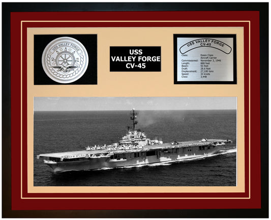 USS VALLEY FORGE CV-45 Framed Navy Ship Display Burgundy