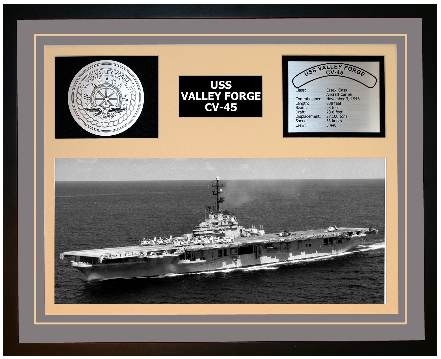 USS VALLEY FORGE CV-45 Framed Navy Ship Display Grey