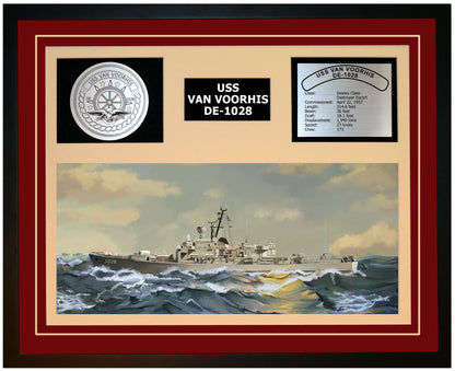 USS VAN VOORHIS DE-1028 Framed Navy Ship Display Burgundy