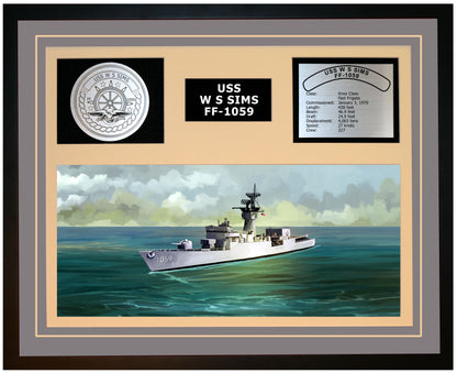 USS W S SIMS FF-1059 Framed Navy Ship Display Grey