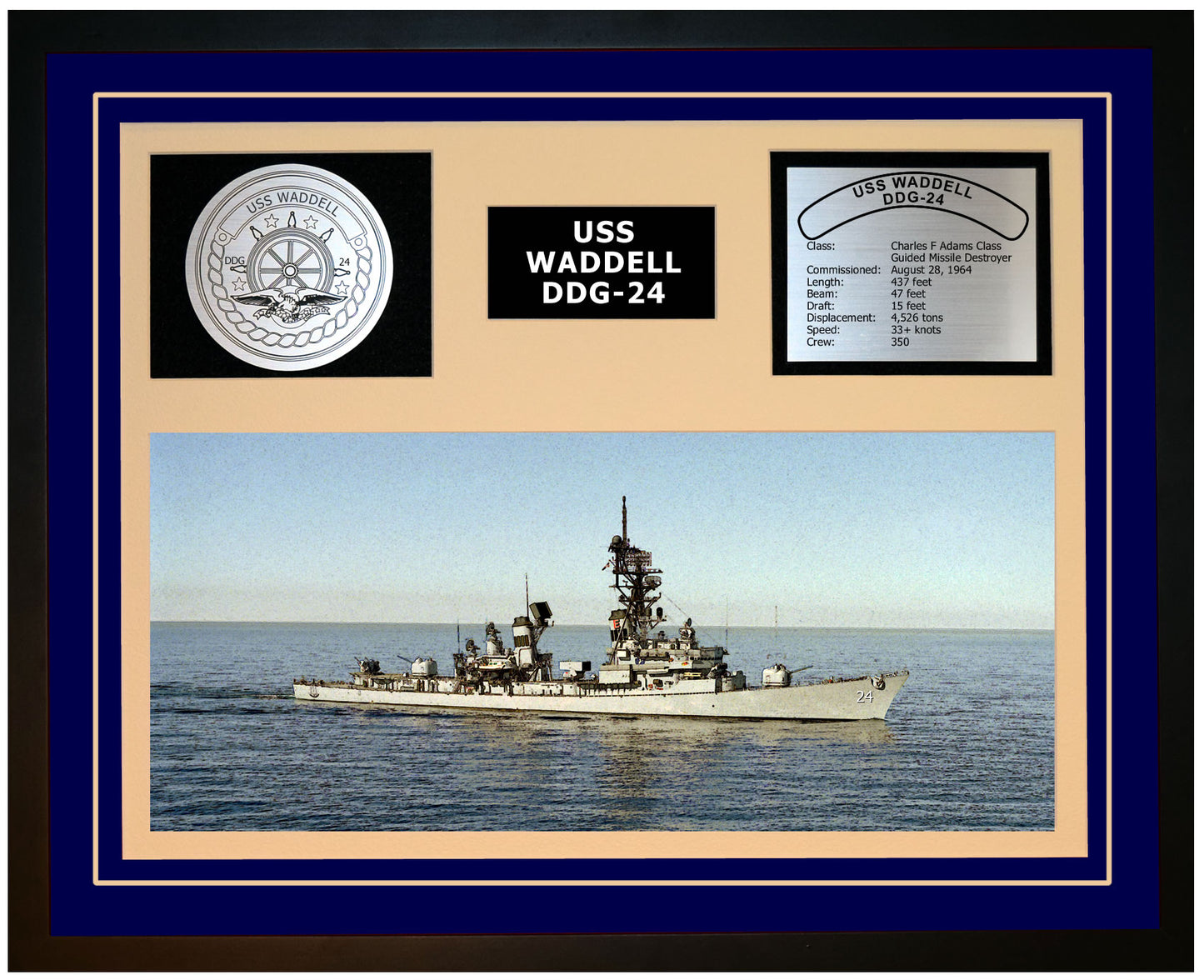 USS WADDELL DDG-24 Framed Navy Ship Display Blue