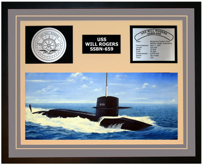 USS WILL ROGERS SSBN-659 Framed Navy Ship Display Grey