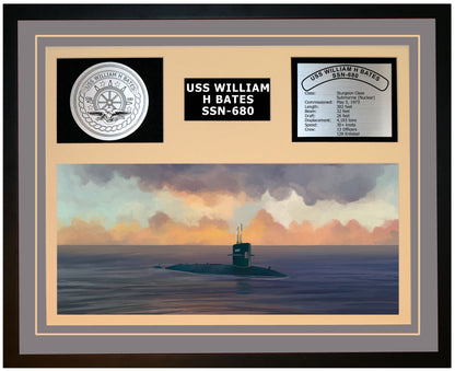USS WILLIAM H BATES SSN-680 Framed Navy Ship Display Grey