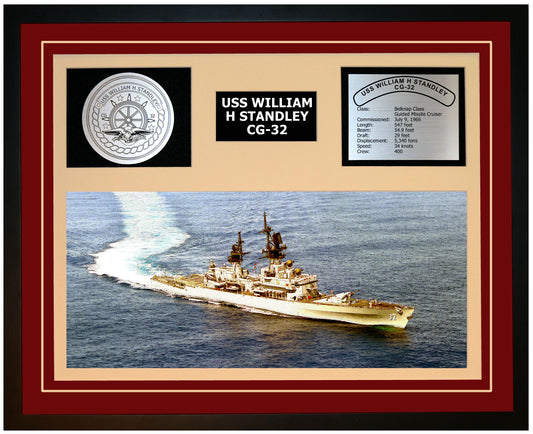 USS WILLIAM H STANDLEY CG-32 Framed Navy Ship Display Burgundy