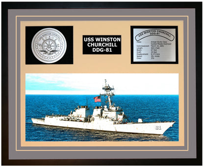USS WINSTON CHURCHILL DDG-81 Framed Navy Ship Display Grey