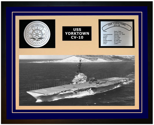 USS YORKTOWN CV-10 Framed Navy Ship Display Blue