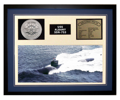 USS Albany  SSN 753  - Framed Navy Ship Display Blue