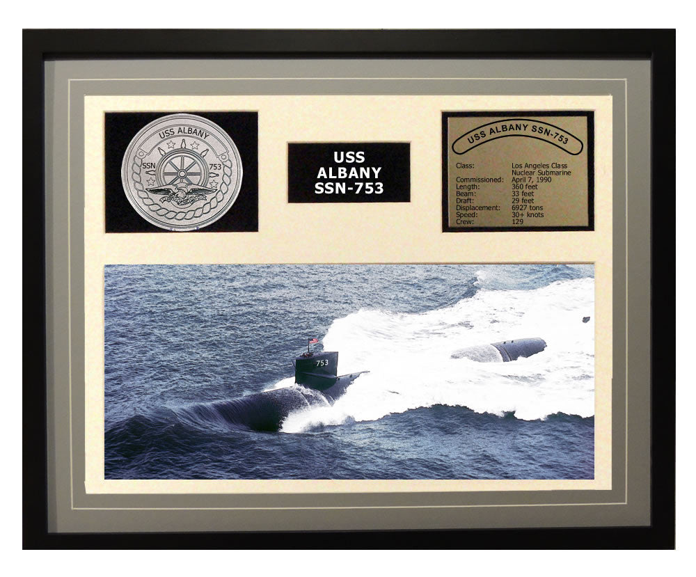 USS Albany  SSN 753  - Framed Navy Ship Display Grey