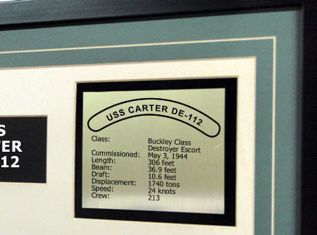 USS Carter DE112 Framed Navy Ship Display Text Plaque