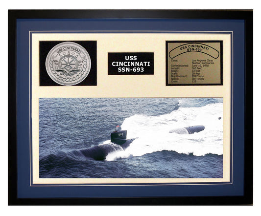 USS Cincinnati SSN 693 - Framed Navy Ship Display Blue
