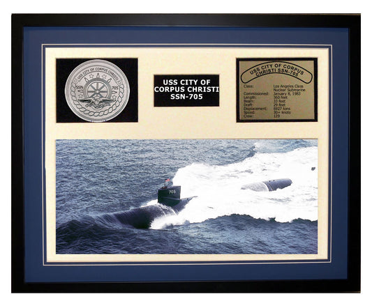 USS City Of Corpus Christi SSN 705 - Framed Navy Ship Display Blue