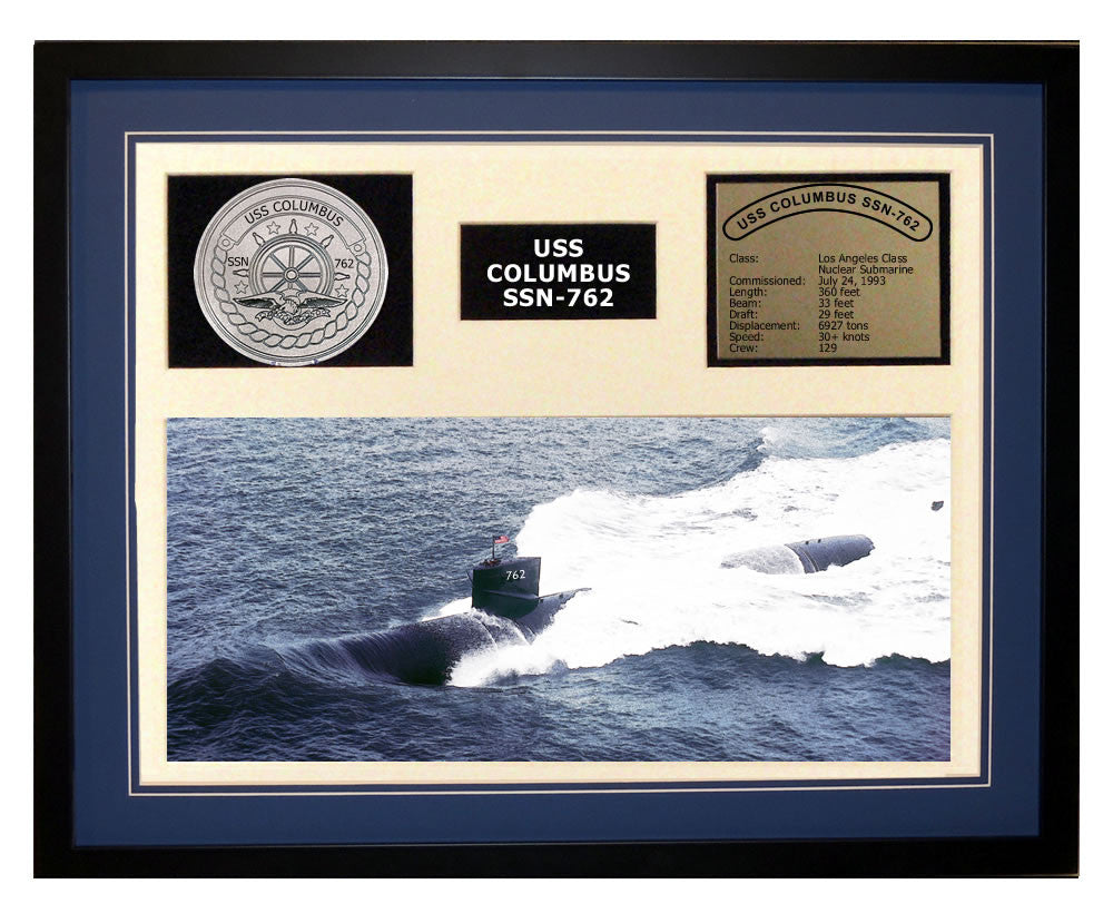 USS Columbus  SSN 762  - Framed Navy Ship Display Blue